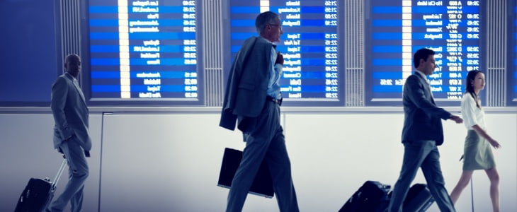Travelers walking in the airport